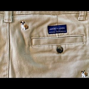 New Janie & Jack boys’ khaki trousers embroidered bulldog sz 7 adjustable waist